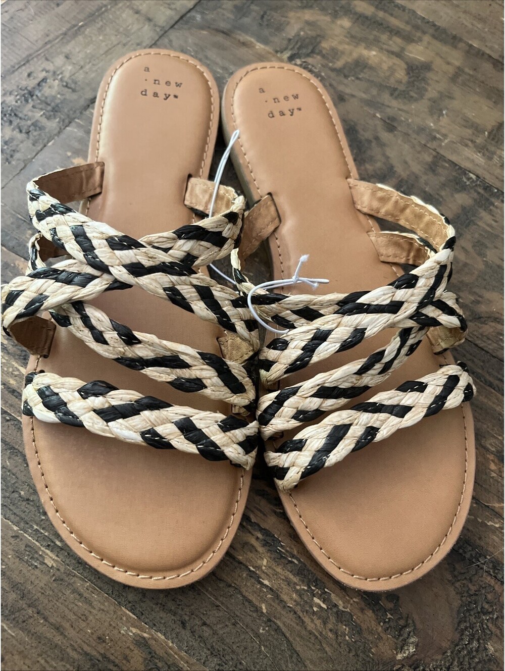 A New Day "Lalli" Braided Raffia Strappy Slide Sandals Comfortable Cushion 9.5